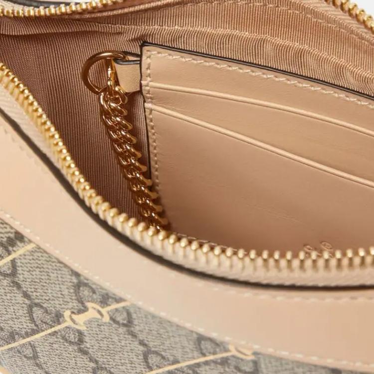 Gucci Ophidia Double G Logo Zipper Closure Canvas And Leather Trim Canvas Bag Handbag Shoulder Bag Women'S Beige And Ebony