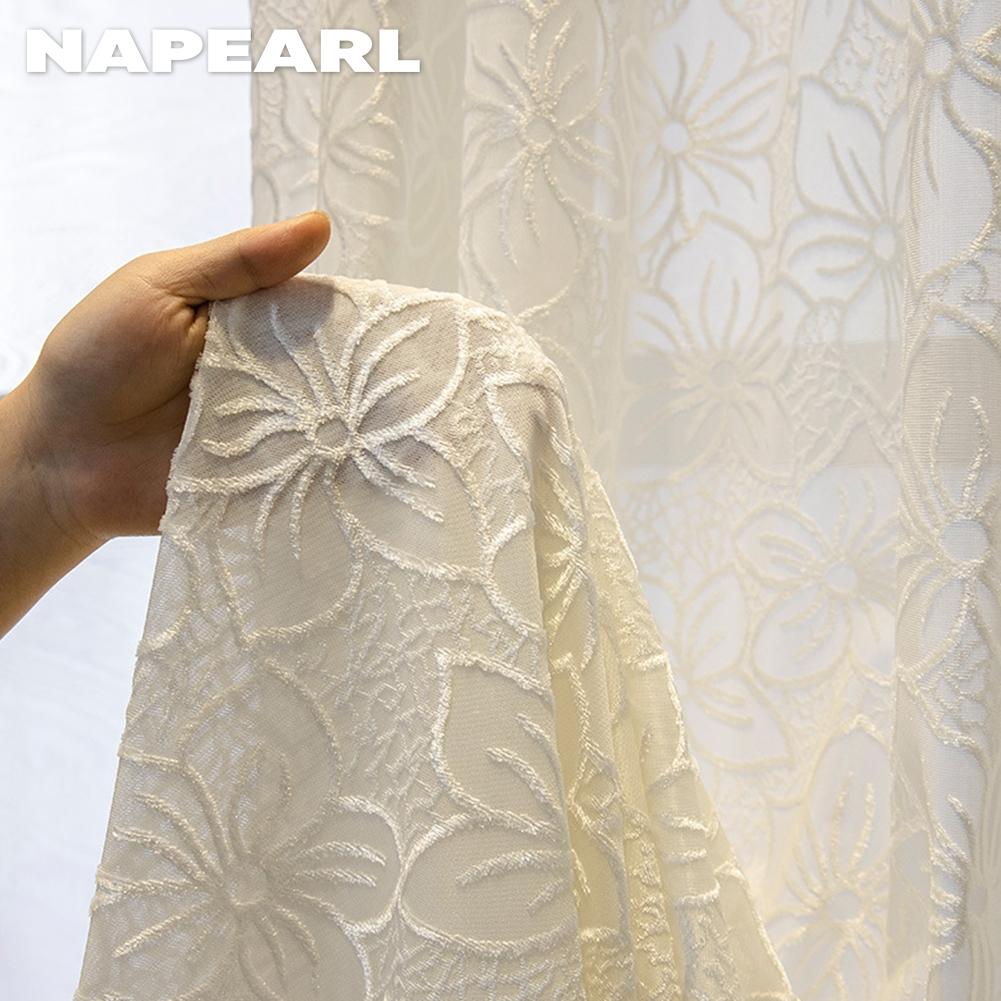 1PC NAPEARL Cherry Blossom Pattern Jacquard White Tulle Translucent Sheer Curtain for Living Room Bedroom Balcony Window Home Decor