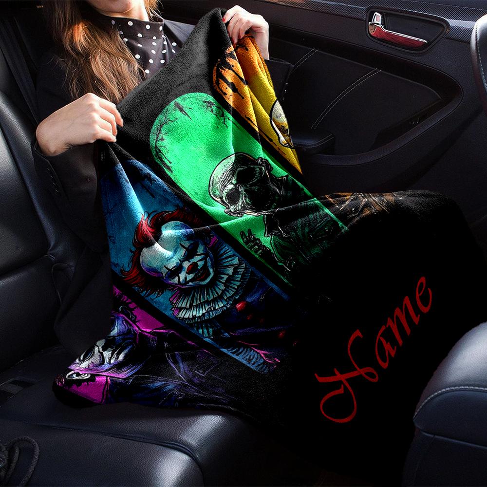 Custom Name Halloween horror Theme Printed Blanket - Perfect for Couch, Bed, Travel & Outdoor Use | Machine Washable, Cozy & Durable.