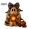 Unique Halloween Party Favors Wooden Figurine with Lantern, Pumpkin Scarecrow Skeleton Mummy Ghost Witch Atmospheric Window Displays Statue,