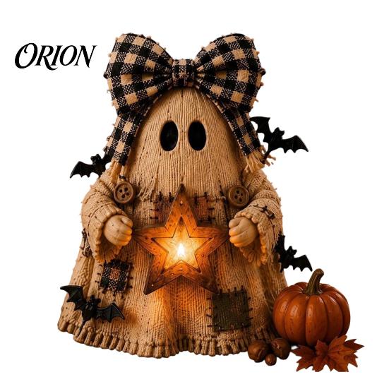 Unique Halloween Party Favors Wooden Figurine with Lantern, Pumpkin Scarecrow Skeleton Mummy Ghost Witch Atmospheric Window Displays Statue,
