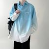 Men's Gradient Color Long-sleeved Shirt Stand-up Collar Casual Shirt Large Size Loose Shirt