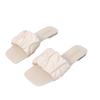 Large Size Open-toed Low-heeled Slippers Women's Summer New Fashion Pleated One-character Cool Slippers