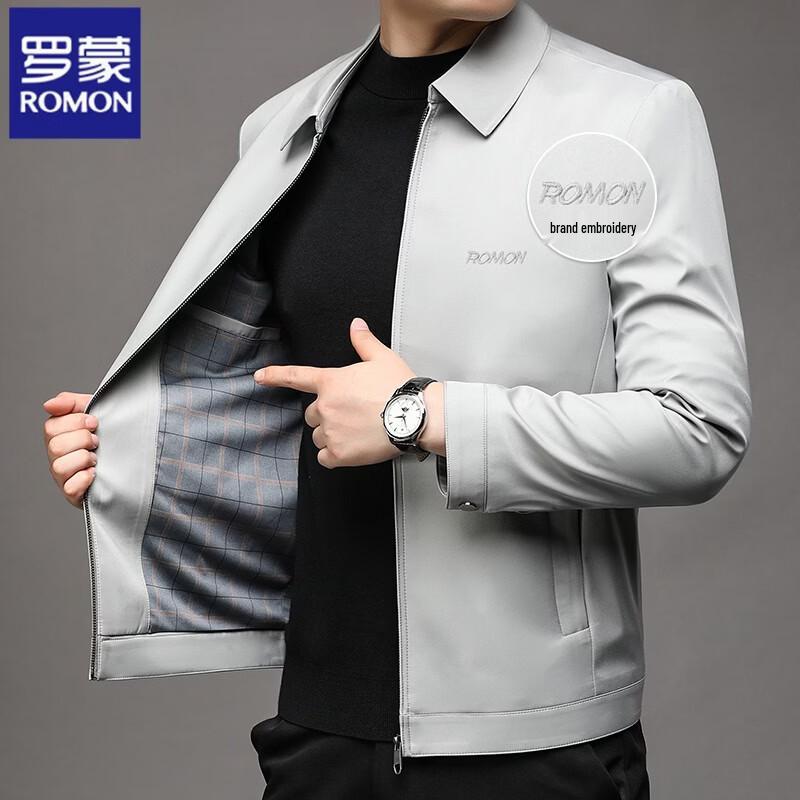 ROMON Men s Business Casual Embroidered Lapel Thin Jacket L