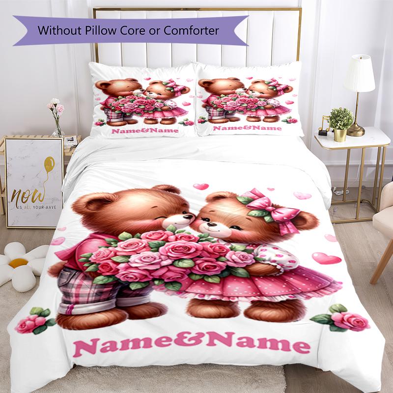 Set de lenjerie de pat personalizat cu nume și dragoste, 3 buc. Închidere cu fermoar pentru husa de pilotă Include 1 husă de pilotă și 2 fețe de pernă, Moale și confortabil pentru toate anotimpurile.