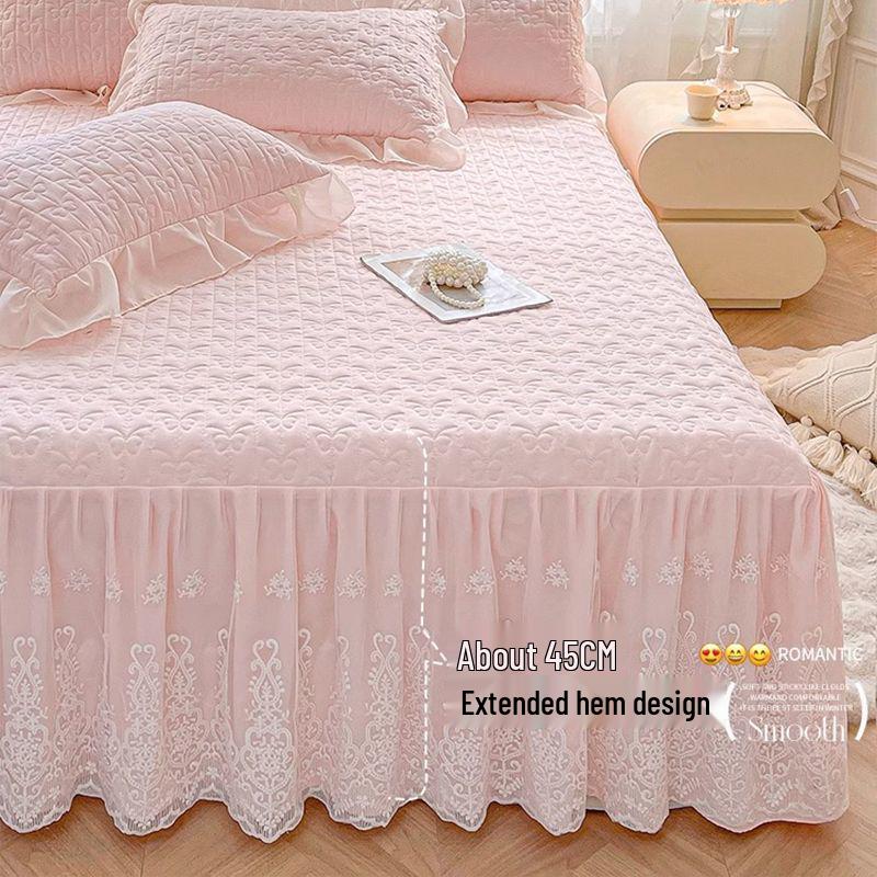 Elegant Princess Lace Bed Skirt Quilt - Thickened INS Style, Fairy Design with Double Lace Edging