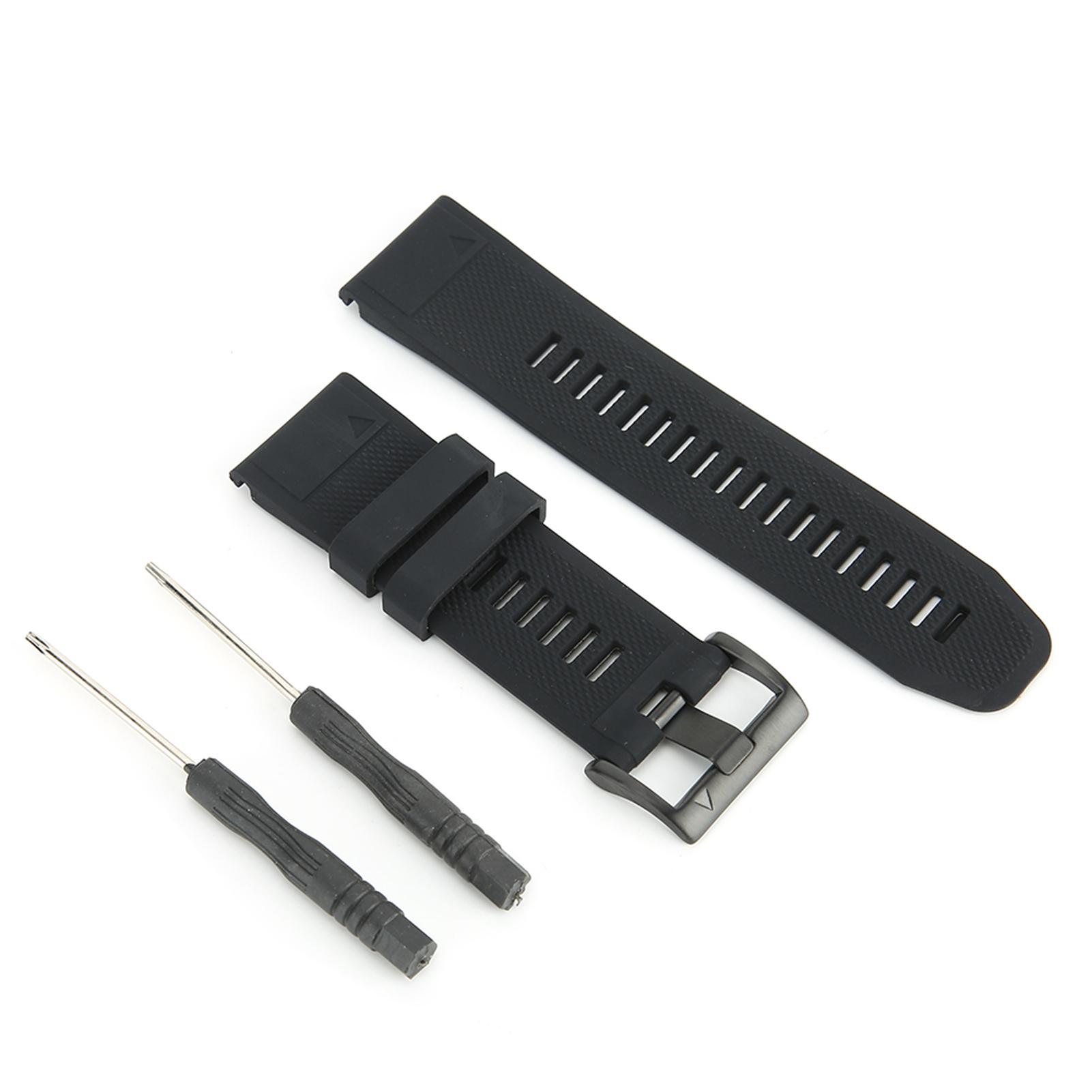 

26mm Watch Band Silicone Pin Buckle Waterproof Watch Strap Fit for Garmin fenix 5Xplus (Black)