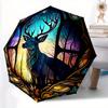 1pc Stained Glass Deer Automatic Open/close Umbrella, 8-Rib Sturdy Structure, Portable Travel Umbrella, Parties, Everyday Use, Outdoor Acces