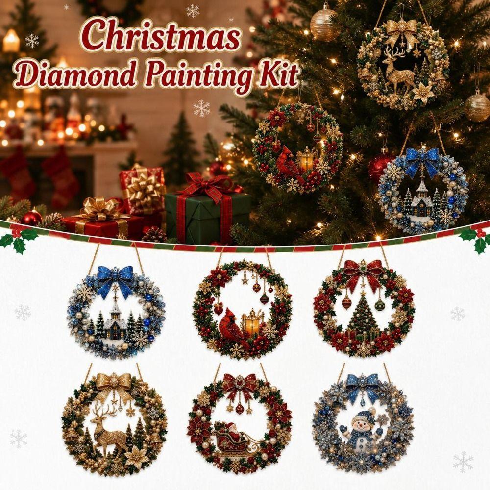 Acrylic Christmas Diamond Painting Kit Unfinished Christmas Tree DIY Diamond Painting Pendant Santa Reindeer Xmas Ornament Kit