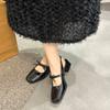 Fashion New Sandals Women Low-Heeled Shoes with Strap Low-heeled Rome Slides Fabric PU Rubber Patent Hoof Leather Sandals Women Low-