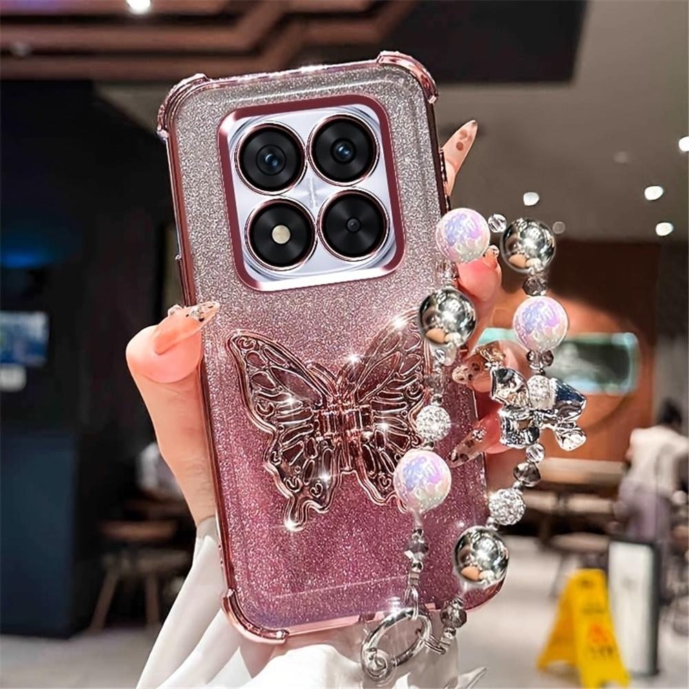 Glitter Plating Phone Case For Motorola G14 G24 G34 G52 G54 G84 G10 G20 G30 G52 G82 Butterfly Holder Bracelet Shockproof Cover