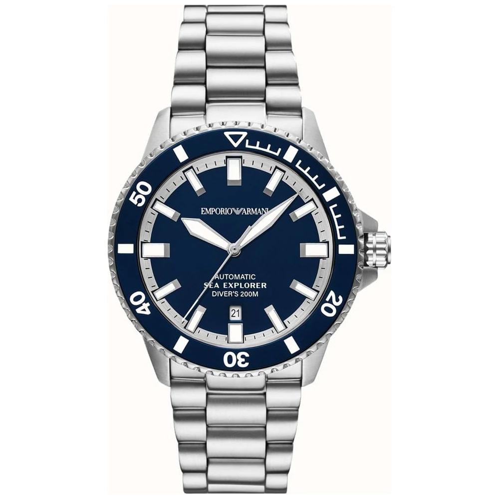 

Мужские автоматические дайверские часы Emporio Armani Sea Explorer синие из нержавеющей стали с датой AR60087 синий