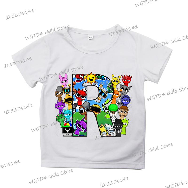 2025 Neue Sprunki Englischer Buchstabe ABCD.. Kinder T-Shirts Mode Incredibox Spiel T-Shirt Cartoon 26 Alphabet Jungen Mädchen Lustiges T-Shirt