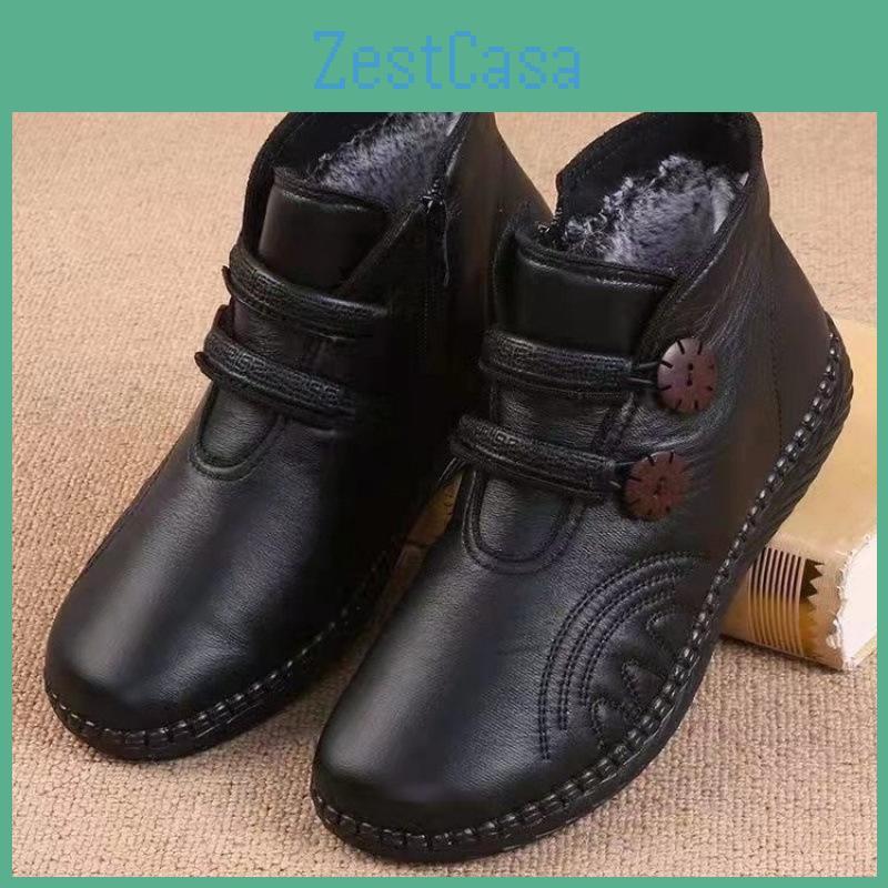 Shoes Leather Cotton Winter Womens Waterproof Cotton Shoes Plus Velvet Thickened Walking Shoes Nonslip Warm Womens Cotton Boots