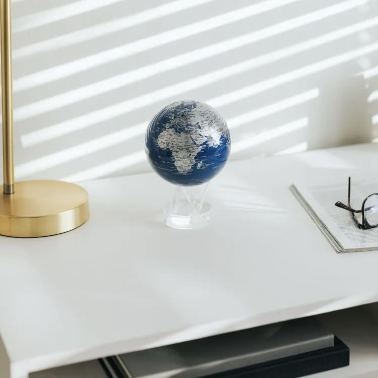 MOVA Globe l World Map Series Blue Silver Inch l With Base l Solar Powered Rotating Globe l Office Desktop Decor Unique Gift Home Decor l For Kids l
