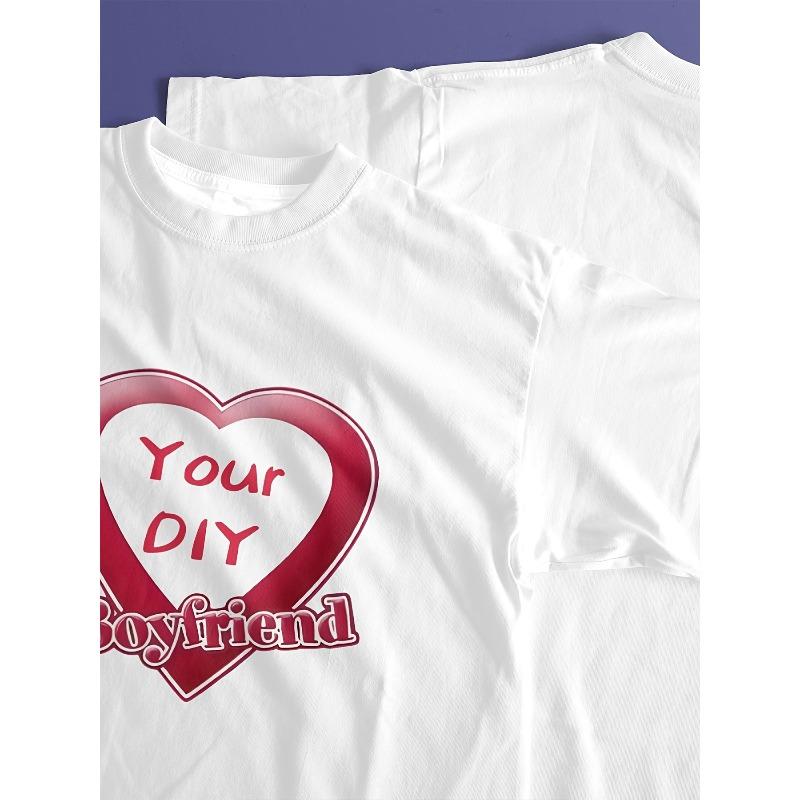 European sizes Custom Photo Print T-Shirt for Women - "I Love You" Heart Design, Casual Short Sleeve Crew Neck, Lightweight Polyester