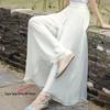 Women's Wide-Leg Chiffon Pants: Flowy, Elastic Waist, Long Cropped Skirt-Pants