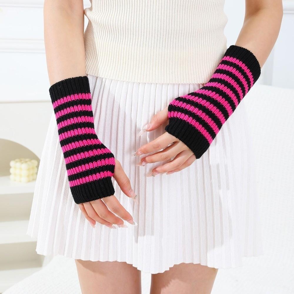Fingerless Knitted Mittens Striped Wrist Warmers Gifts Arm Warmers  Daily Outfits