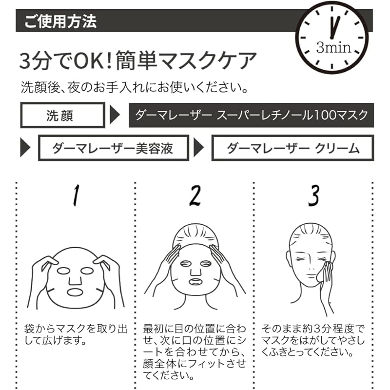 Quality 1st Derma Laser Super Retinol 100 Mask (7 Sheets) Face Pack/Anti-Aging (Retinol) Made in Japan