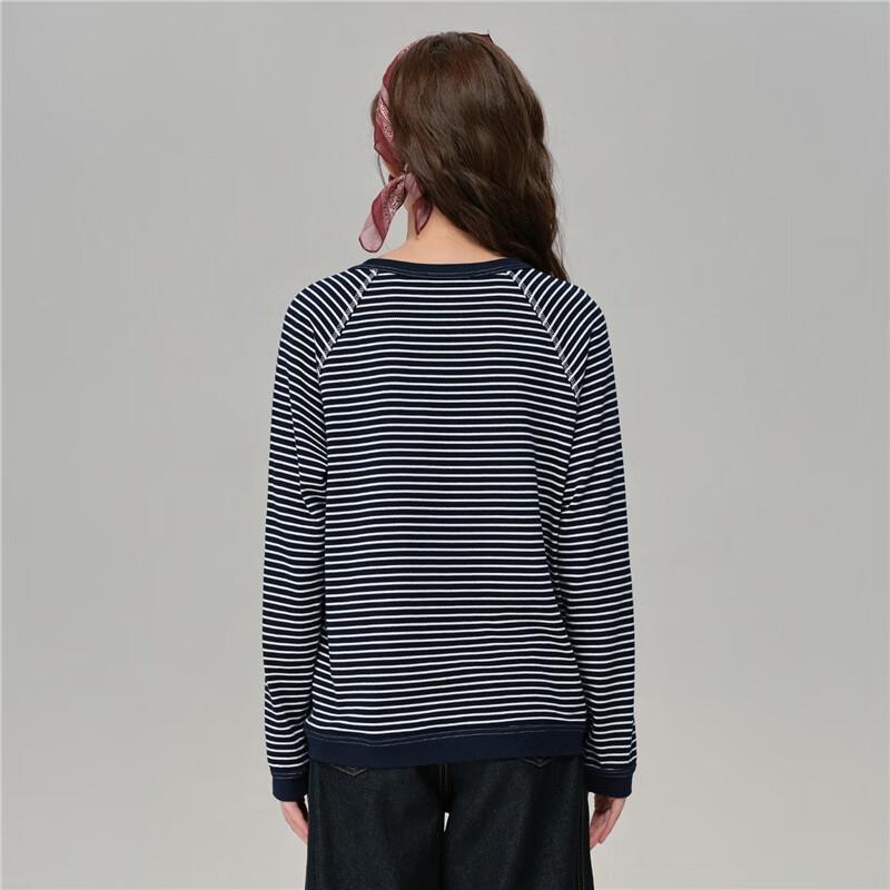 Giordano Women's Retro Striped Loose-Fit Long-Sleeve T-Shirt