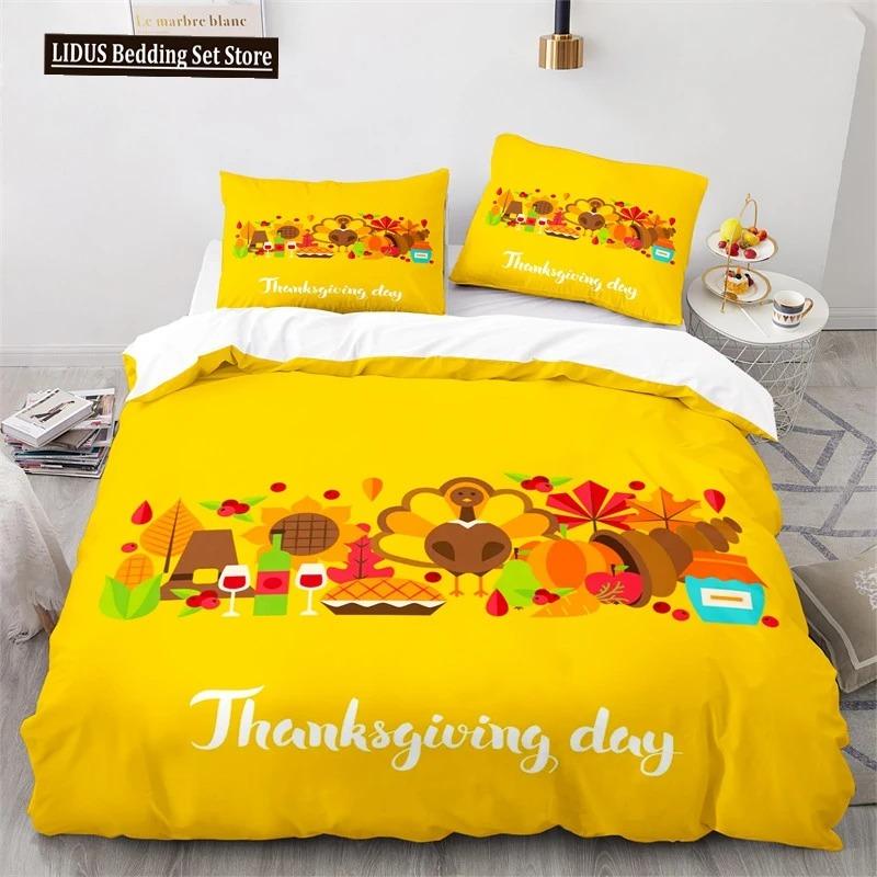 

День благодарения Король Мягкое пододеяльник Мультяшный Тыква Индейка Комплект постельного белья Микрофибра Кленовые листья Теплый чехол для одеяла Для мальчиков и девочек Десять 135*200cm Eu-Single