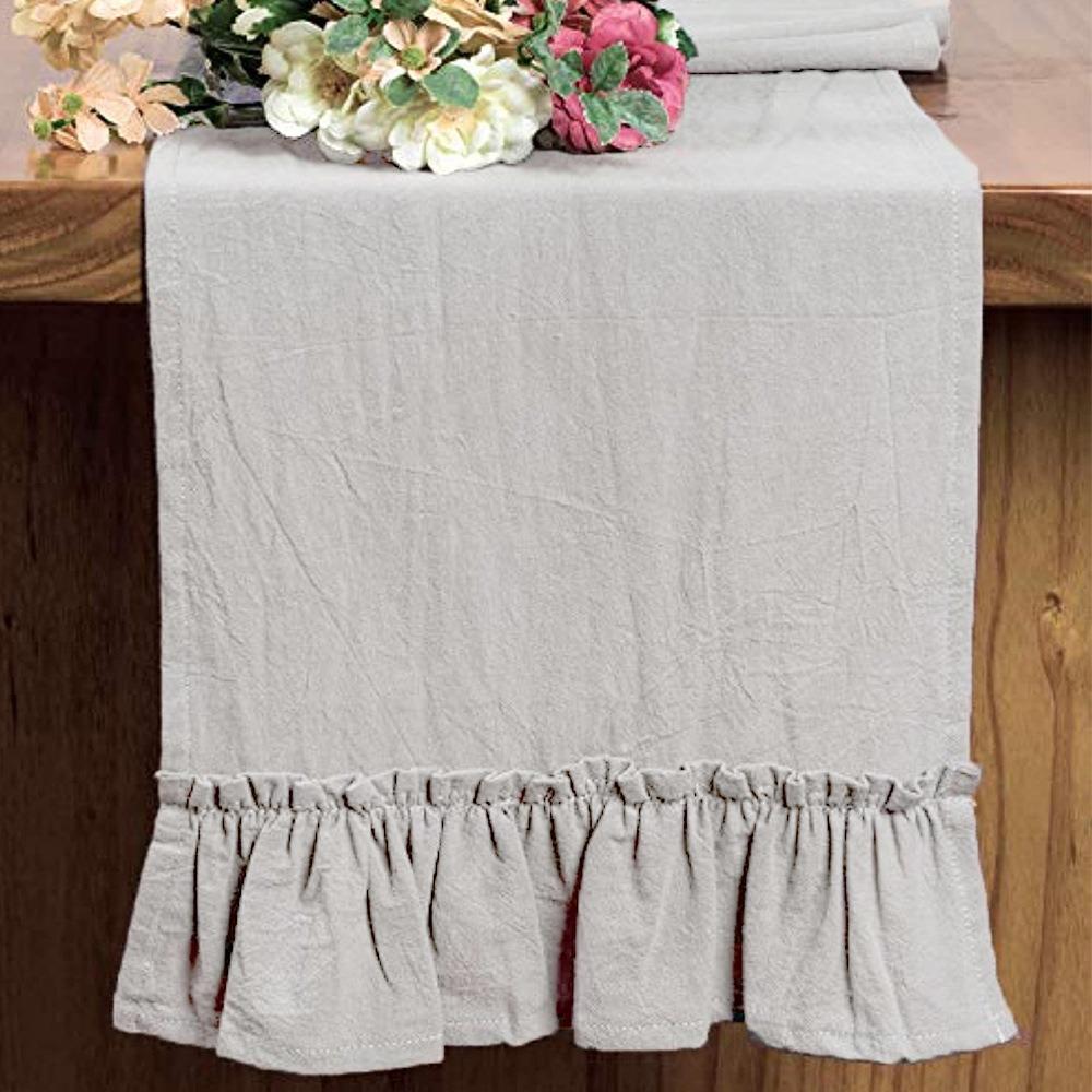 Solid Color Ruffle Table Runner Cotton Dining Placemat Decorative Romantic Table Cloth Farmhouse серый