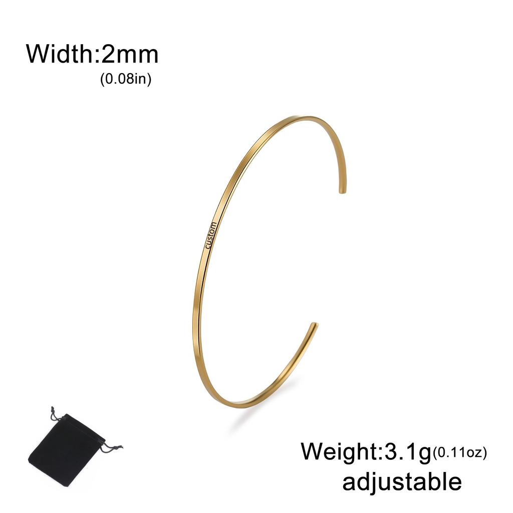 Customized Name Date Quote Bracelet Stainless Steel Personalized Carving Name Minimalist Open Bracelet Fashion Party Gift