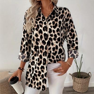 Spring New Elegant Long Sleeve Leopard Print Shirt Women Tops Fashion Loose Casual Blouse Women Vintage Single Breasted Street Female Blouses 25874