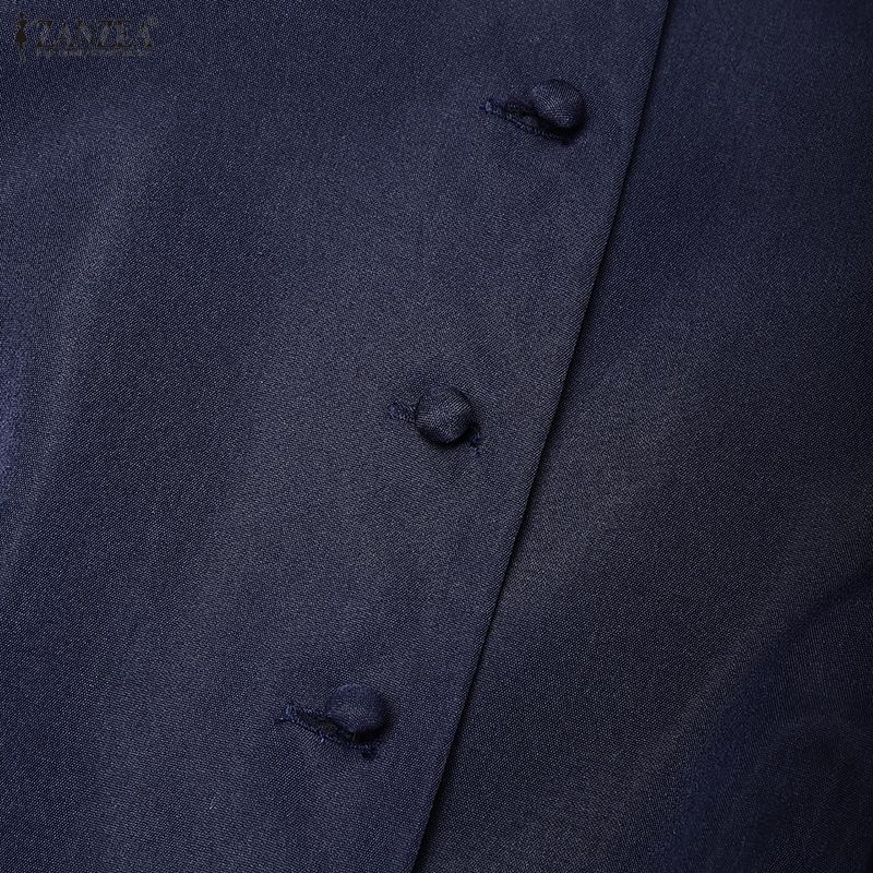 ZANZEA Women Casual Stand Collar Elegant Long Sleeve Dress