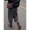 Loose Plus Size Plaid High Waist Wide Leg Pants for Women - Concealing, Casual Fit, Autumn/Winter