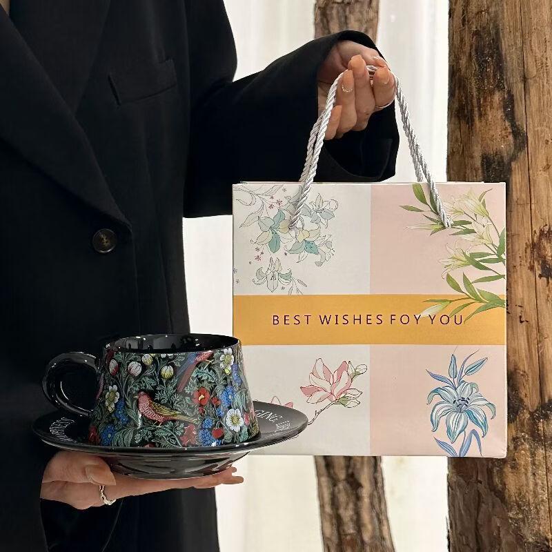 Mi Xiqi Retro Floral Bird Coffee Cup Set