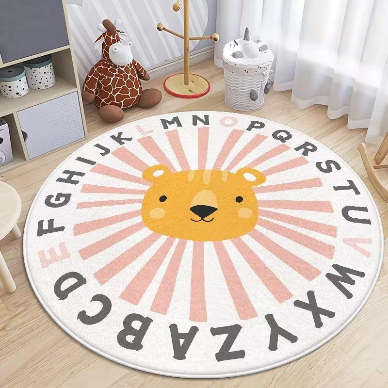 Cartoon Animal Round Rug Slip-Resistant Circle Carpet for Living Room Floor Mat Chair Coffee Table Bedside Easy Clean Decor Cute