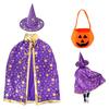 Child Witch Costume Unique Anime Cosplay Cape Hat Set Sparkling Pentagram Design with Pumpkin Bag Halloween Party Supplies
