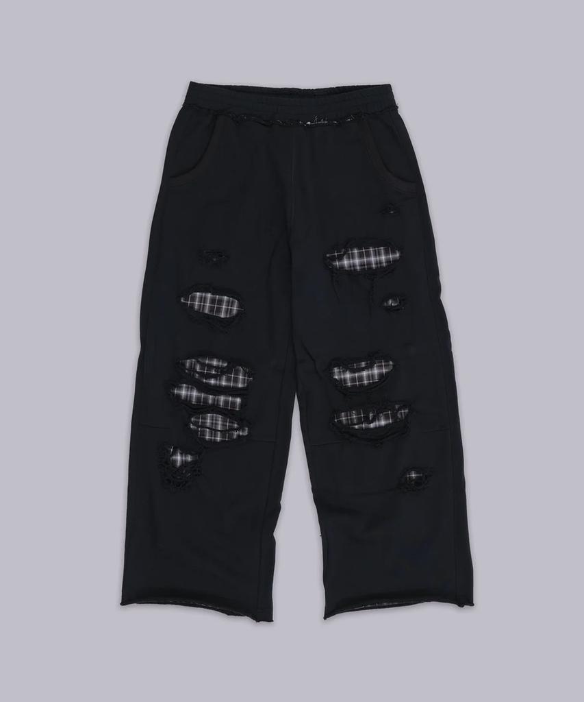 Jeidideuleondeon (U) Black Check Backed Distressed Monster Jogger Black