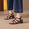 Fashion New Summer Sandals Women Shoes Square Toe Sandals for Women Fashion Retro Chunky Heel Sandals Gladiator Shoes High Heels Brown