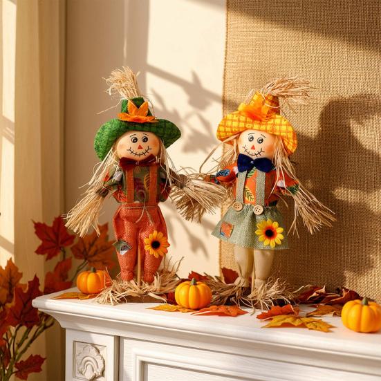 Ornamento di Thanksgiving da Esterno, Spaventapasseri Autunnale Decorazione in Piedi, Accento Rustico per Prato Festivo di Halloween con Vestiti Cappello per il Raccolto d'Autunno