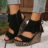 Summer New Wedge Sandals Women's 2025 Plus Size Muffin Fringe Thick-soled Fish Mouth Roman Sandals