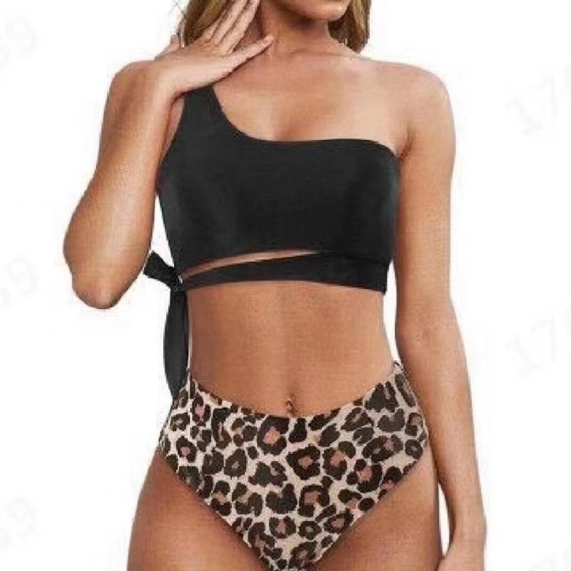 Cikini Ein-Schulter-Bikini-Set für Damen, Zweiteiliger Badeanzug, Einfarbige Sommer-Strandbademode, Badeanzug für Damen