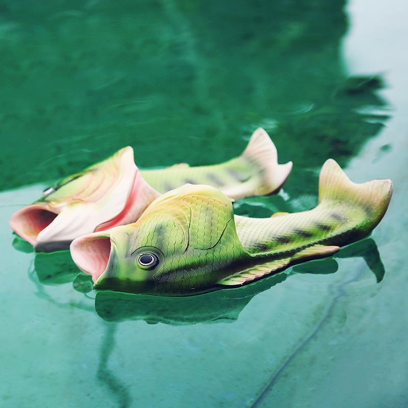 Designer de modă papuci de plajă cu pești femeie exterior amuzanți șlapi formă de animal femei vară papuc noutate sandală papuc unisex