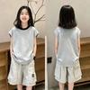 Stylish Girls' Colorblock Round Neck Sleeveless Cotton Top - Summer New Arrivals for Medium & Large Children