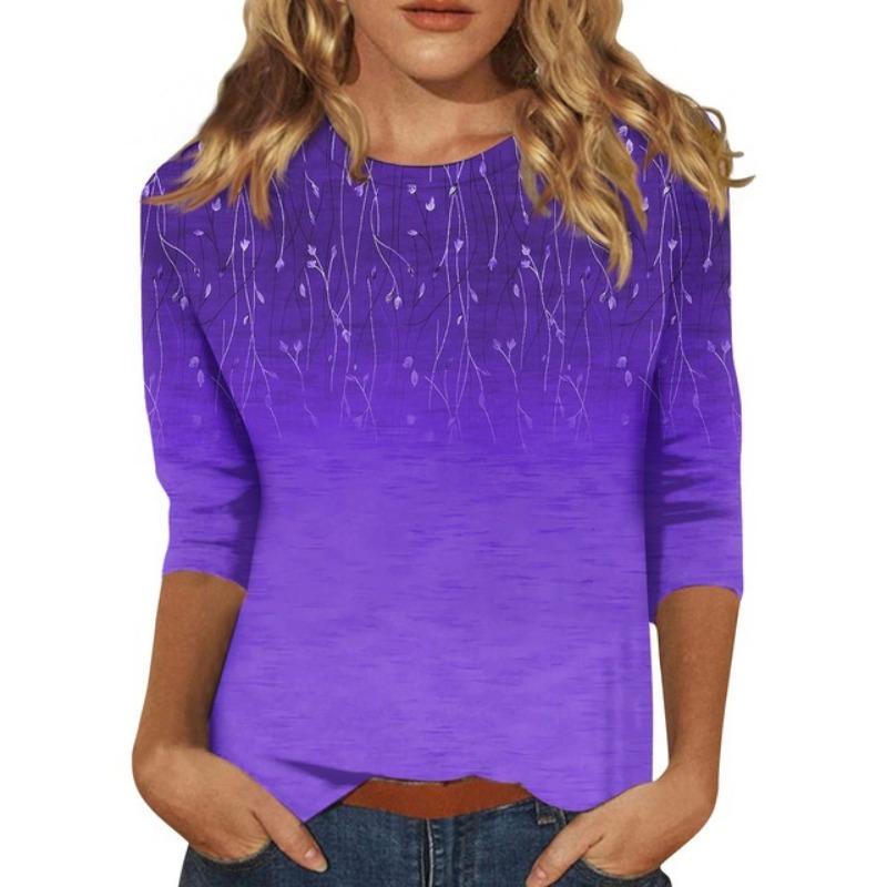 Summer O Neck 3/4 Sleeve Tops Tunic Women Vintage Floral Printed T-Shirts Casual Loose Party Holiday TShirt Female Blusas