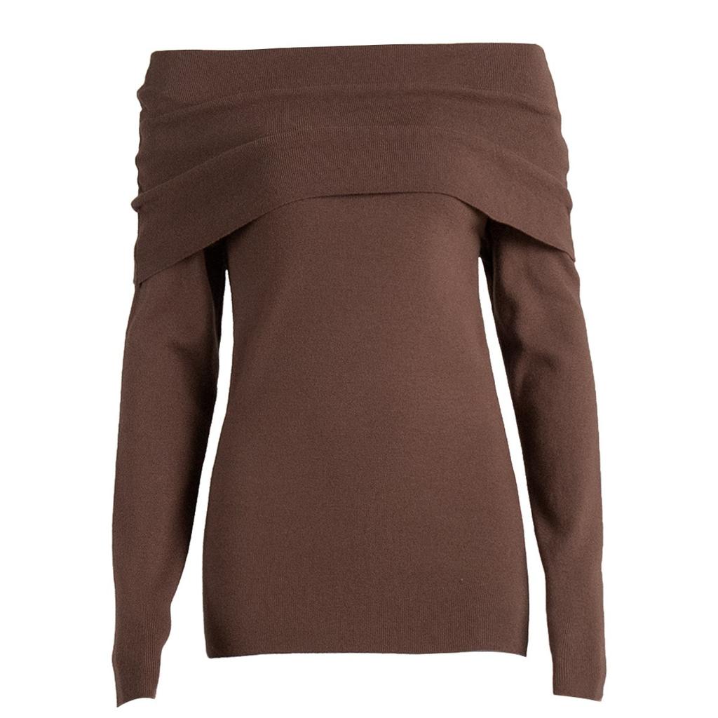 Fall Winter Women's Off-shoulder Sweater, Sexy Slim Fit Long Sleeve Knit Base Top, European American Style Casual Knitwear