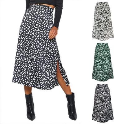 Women Casual Long Skirts Leopard Printed High Waist Split Skirts, Outwear Party Club Streetwear Bottoms