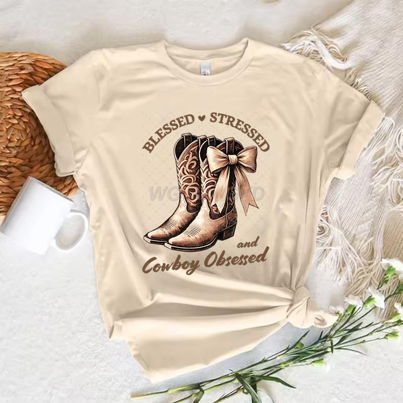 Cowgirl T-shirts Women Summer Short Sleeve T-shirt Funny Mothers Day Retro Clothing Harajuku Cowgirl Fashion Casual Tops Tees