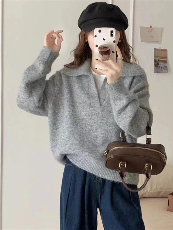 Women's French Design Crewneck Pullover Sweater – Soft, High-Class Knitwear for Autumn/Winter