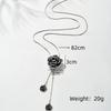 Fashion Black Rose Flower Long Necklace Sweater Chain Metal Crystal Pendant Necklaces Adjusted