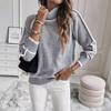 Cozy Fall and Winter Fashion Women's Elegant Knitted Thick Warm Hoodie Color Blocked Half High Collar Versatile Striped Sweater Jumper