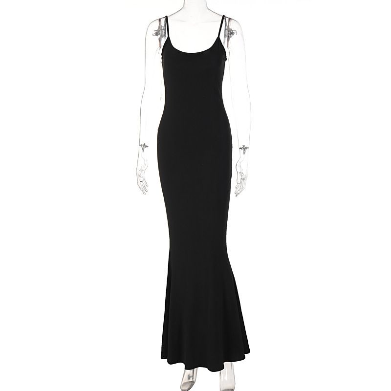 High Waist Slim Fit Backless Sling Dress