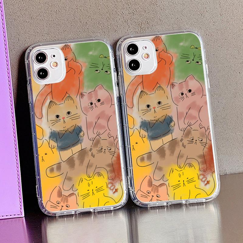Graffiti cat illustration for iPhone 17 air cushion mobile phone case 16Pro transparent large hole 14/13 anti-drop 15