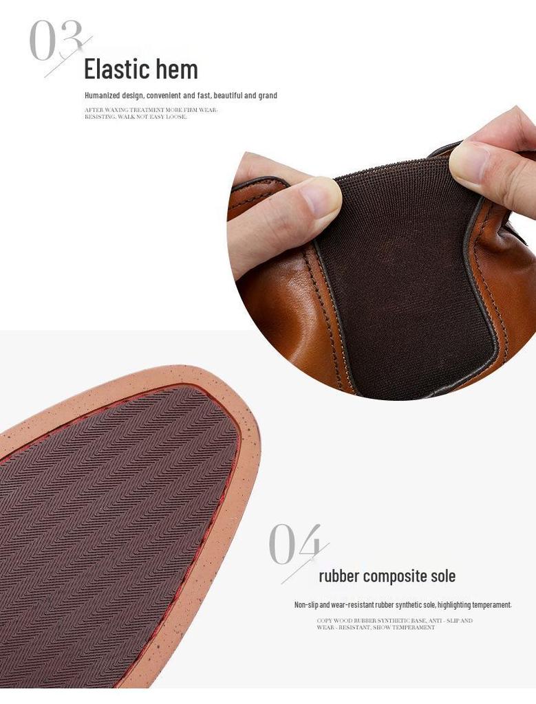 Autumn/Winter 2026 Men's Chelsea Slip-On Leather Boots: Top Grain Cowhide, Low Heel.